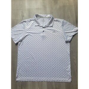 Adidas Mens XL White Golf Polo Shirt Blue Triangle Print Short Sleeve Lightweigh